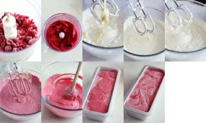 Do this: Mix frozen raspberries, lemon juice and water with a stick mixer or in food preparation to a smooth puree. Put about 1-2 dl of the raspberry puree in a bowl. In a bowl, whip the cream into soft peaks. Add sweetened condensed milk and whisk some more. Mix 1 cup of the cream with the raspberry puree you put in a bowl. The rest you whip together in the bowl with the large amount of raspberry puree. Now you have a dark raspberry glaze and a light one. There are most of the bright ones. Pour the light raspberry batter into a container. Click out the dark over and make a swirl pattern with a spoon very similar. Wrap in the container and leave in the freezer for at least 6 hours before serving.