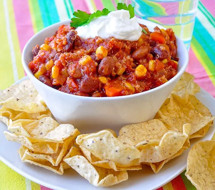 Vegetarian Chili with Beans and Tortilla Chips